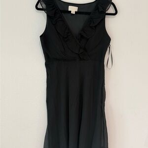 Jcrew Black Sleeveless Ruffle V-Neck Dress